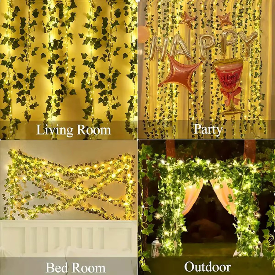 12er-Pack Peach Forest Künstliche Weinreben-Hängegirlande mit warmweißen LED-Lichterketten in Grün für Boho-Dekorationen bei Hochzeiten, Partys oder im Garten - Bild 4