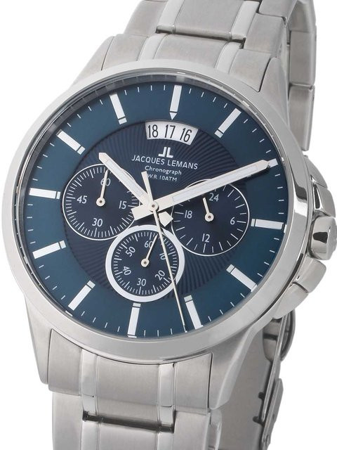Jacques Lemans Chronograph, Edelstahl, Blau, Quarz, 42 mm, Herren - Bild 1