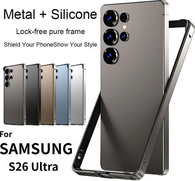 Schutzhülle mit Aluminium Metallrahmen für Samsung Galaxy S26 Ultra, S25 und S24 Plus 5G in Silber mit Wärmeableitung und Stoßschutz - Bild 1