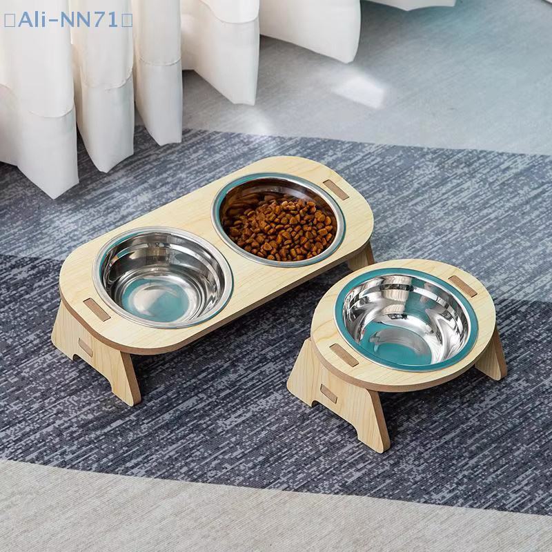 JETTING 2-in-1 Futternäpfe für Katzen und Hunde mit Edelstahl-Kippschalen und Holzstützen in Silber - Bild 4