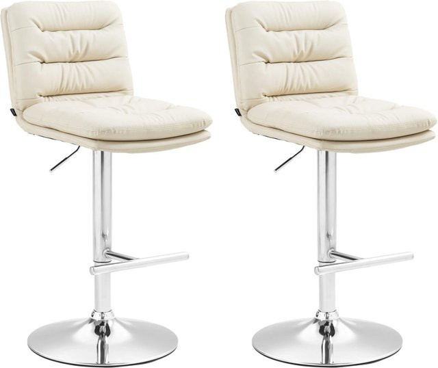 DELUKE Barhocker Turin 2er Set Creme Kunstleder mit Chromgestell und Lehne - Bild 1