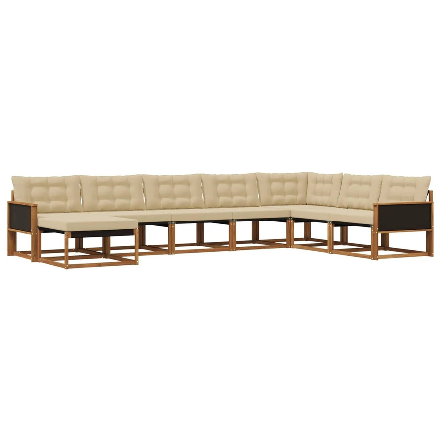 vidaXL Outdoor-Sofagarnitur in U-Form aus Akazienholz mit Textilene-Elementen und Kissen, Beige und Braun - Bild 2