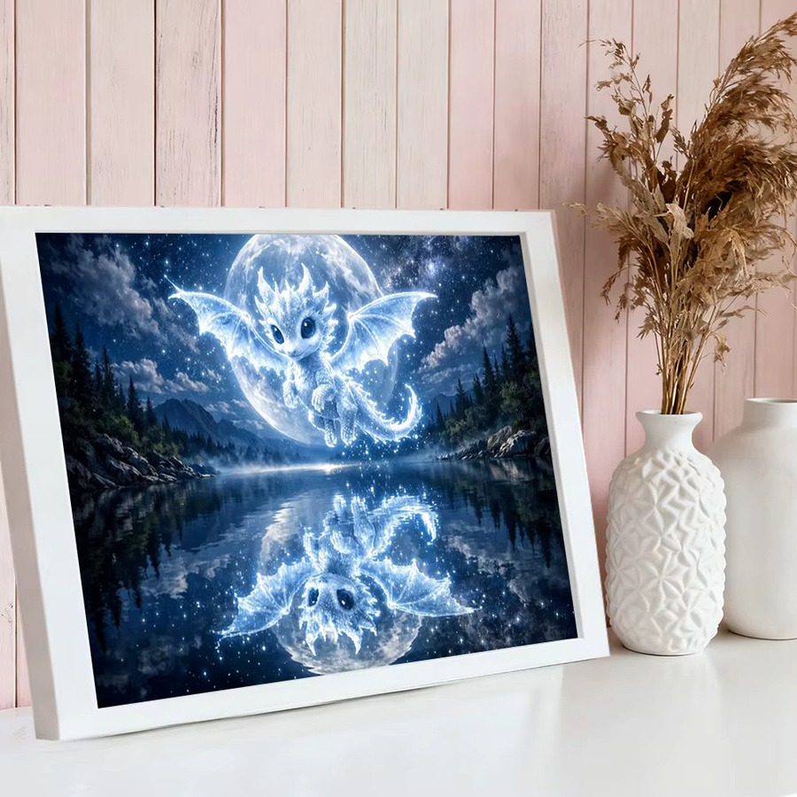 HUACAN Diamond Art Set Square Dragon Fantasy Animal Mosaic Malset mit Wald, See und Fluss, B/H: 20 x 30 cm - Bild 3