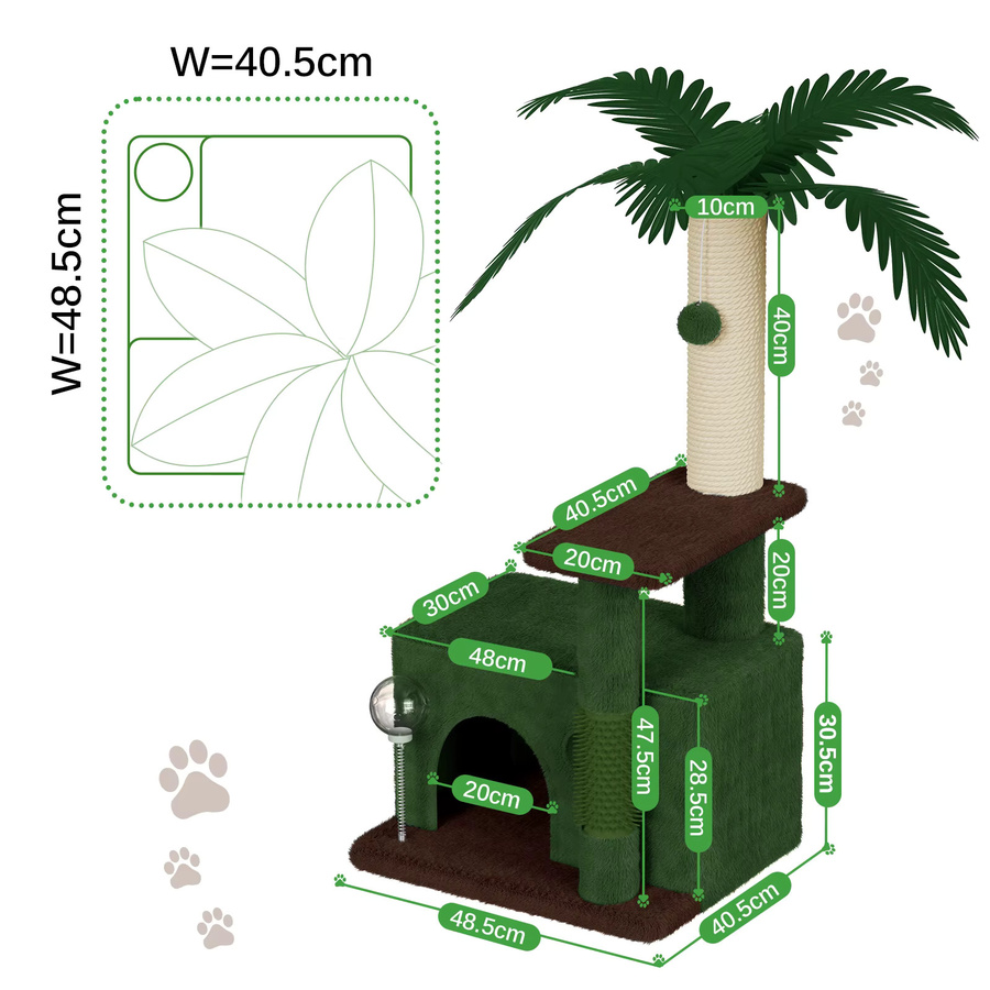 Dogat 3-in-1 Katzenkratzbaum mit Höhle und Spielzeug, Grau/Grün, H: 90 cm, B: 40 cm, T: 40 cm - Bild 4