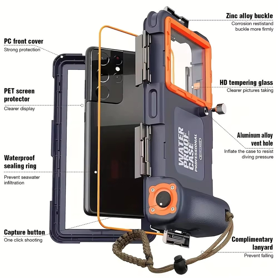 Wasserdichte Smartphone Hülle VIKEFON Holster mit Lanyard für iPhone und Samsung bis 6,8 Zoll in Schwarz für Tauchen und Schwimmen bis 15m Tiefe - Bild 3