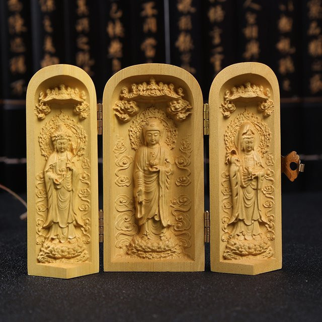 Exquisite Guanyin Buddha Statue aus Buchsbaum Holz als handgefertigte Holzschnitzerei zur Heimdekoration - Bild 1