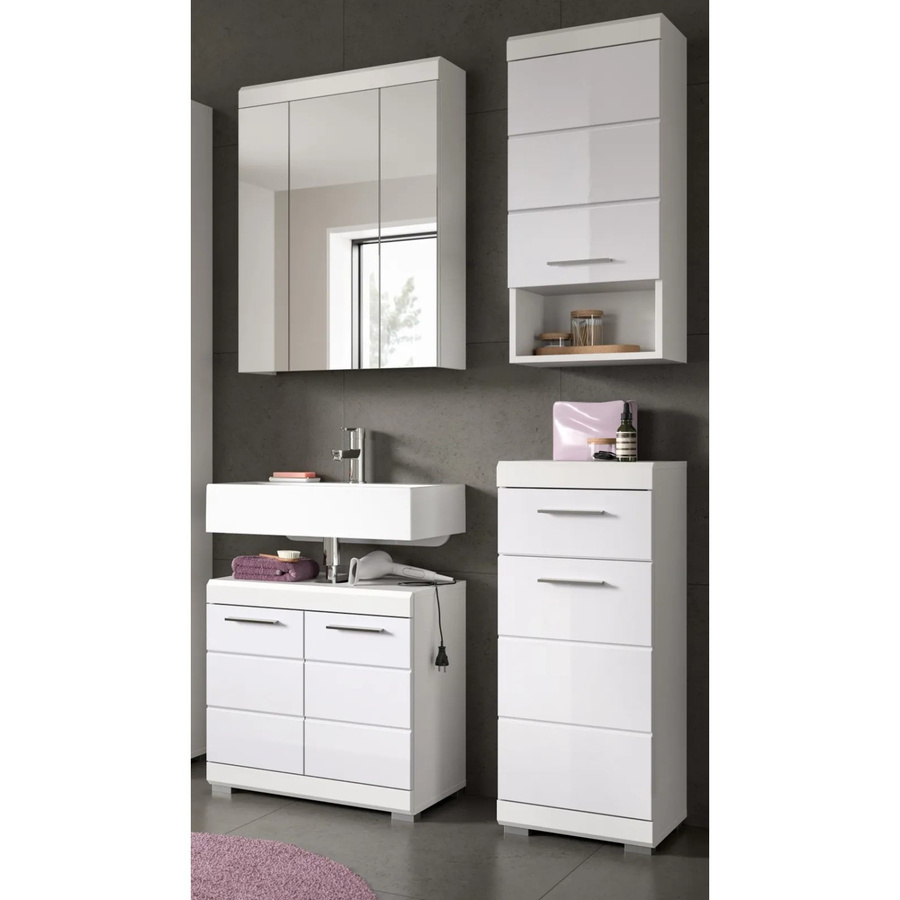Inn.Furn Badmöbel Set Shawn 4-teilig in Weiß Hochglanz mit LED-Beleuchtung, B/T/H: 112 x 34 x 191 cm - Bild 2