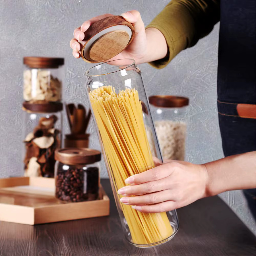 YOCITY Luftdichter Vorratsbehälter aus Glas mit Holzdeckel, transparenter Lebensmittelbehälter für Tee, Kaffee oder Müsli - Bild 2