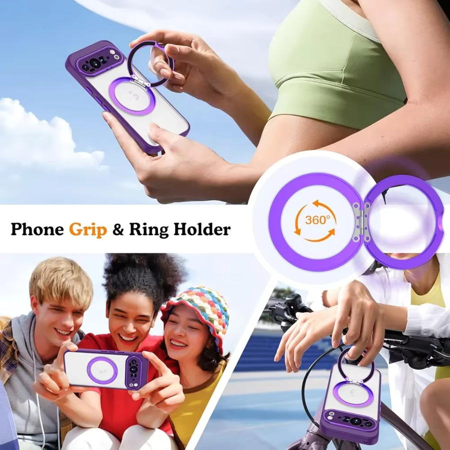 Premium 360° Durchscheinende Handyhülle mit magnetischer Ringhalterung für Google Pixel 10, 9, 8, Pro, XL, 9a, 8a in Transparent, Pink oder Purple – Stoßfeste kabellose Ladeabdeckung - Bild 2