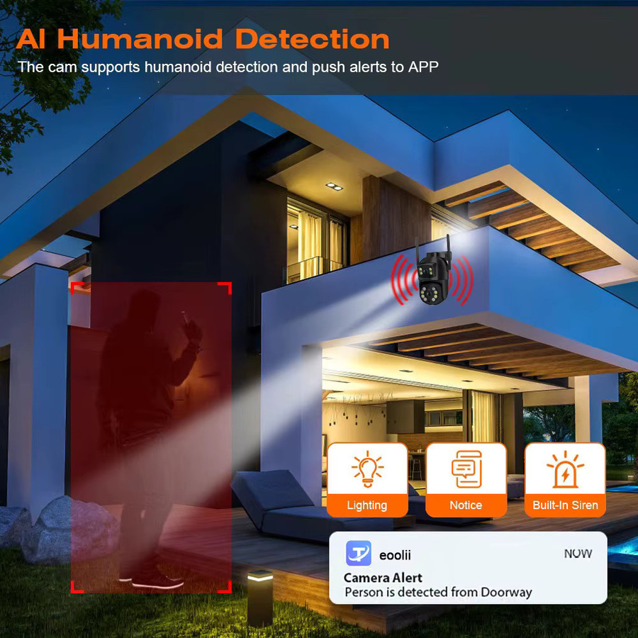 DDBROUGEN 8MP 4K PTZ Wifi Outdoor Sicherheitssicherheit IP Kamera mit Dual Objektiv, Dual Bildschirmen und AI Menschlicher Erkennung in Schwarz - Bild 5