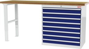 STIER Werkbank mit Schrankgehäuse in Weiß und Blau, B/T/H: 200 x 60 x 96 cm - Bild 1