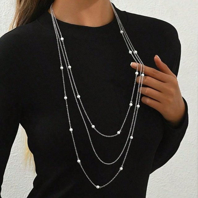 GDMN jewelry Halskette, Imitation Perlen, Geometrie, silber, Damen - Bild 1