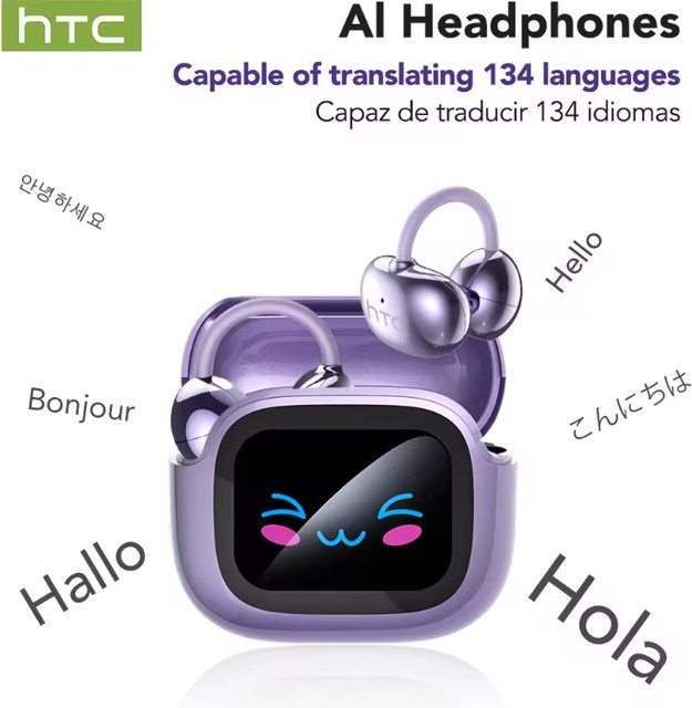 HTC NE54 True Wireless Earclip Bluetooth-Kopfhörer mit Knochenleitungs-Technologie und Farbdisplay in Pink oder Purple - Bild 1