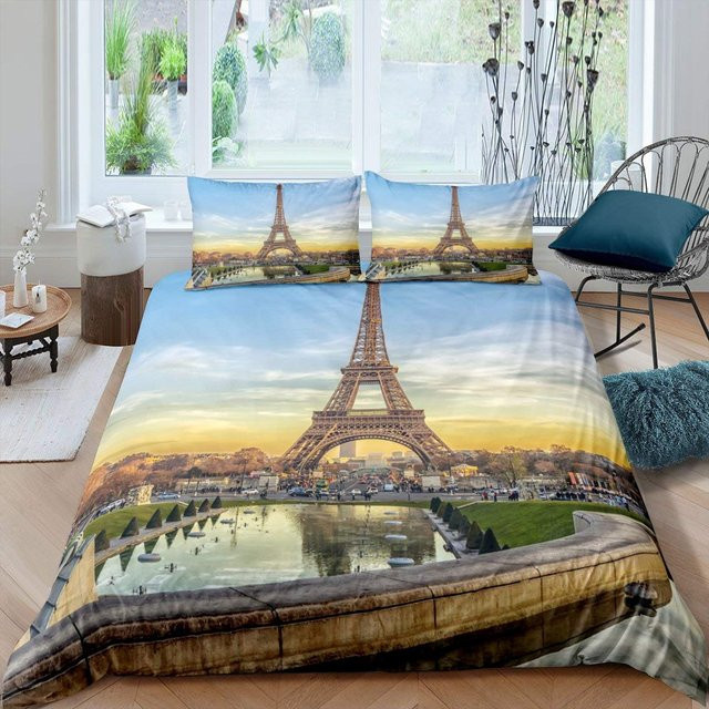 Bettwäsche-Set Your Warm Home Eiffelturm Design in Grau, 3-teilig aus Polyester, B/H: 240 x 220 cm - Bild 1
