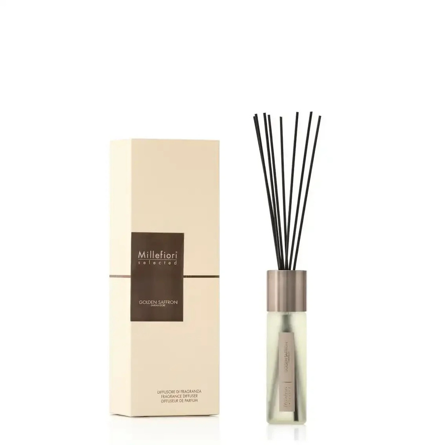 Millefiori Reed Diffuser Golden Saffron mit Duftstäbchen, 100ml, Gold, würzig mit exotischen Gewürzen und holzigen Akzenten - Bild 1