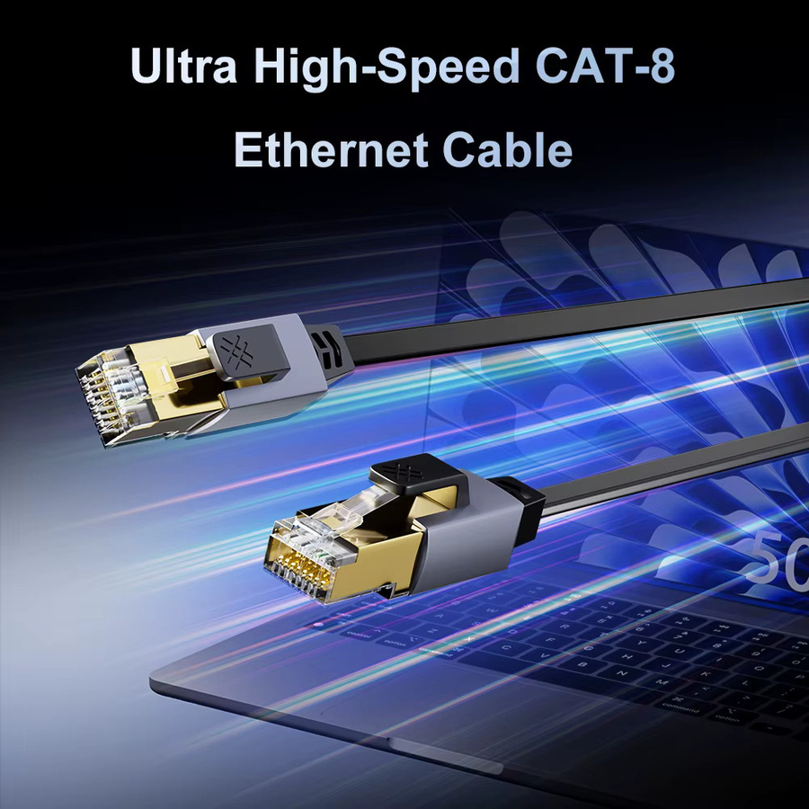 ASOMETECH Cat 8 Ethernet-Kabel S/FTP mit vergoldetem RJ45-Anschluss, 40 Gbit/s und 2000 MHz, Schwarz/Gold - Bild 2