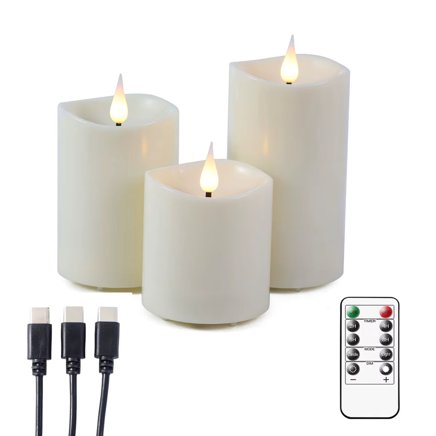 Zabicat LED-Stumpenkerzen aus Kunststoff in Weiß mit Fernbedienung, Timer und Akku oder Batteriebetrieb für die Weihnachtsdekoration - Bild 2