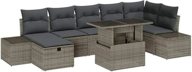 vidaXL Garten-Sofa-Set aus Poly-Rattan in Grau, 8-teiliges L-Shape Lounge-Set mit Polstern und Couchtisch für Terrasse und Garten - Bild 1