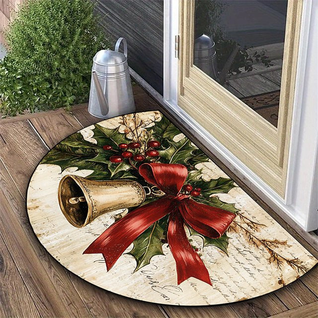 VIKAMA Weihnachtsmatte mit goldenen Glocken, rutschfest und schmutzabweisend, halbkreisförmiger Teppich für den Eingangsbereich oder das Badezimmer, B/T: 60 x 40 cm - Bild 1