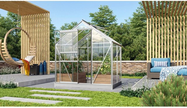 Vitavia Gewächshaus Venus 2500 aus Aluminium Eloxiert in Silber mit Sicherheitsglas und Fundament, 2,5 m² - Bild 1