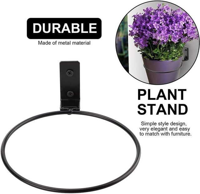 Dekorativer Wand-Pflanzenhalter aus Metall in Schwarz mit Klappring für Blumentöpfe zur Wandmontage im Innenbereich und Garten - Bild 1