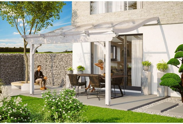 Skan Holz Terrassenüberdachung Verona aus Leimholz mit Polycarbonat-Dach in Weiß, B/T: 434 x 339 cm - Bild 1