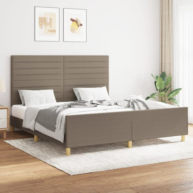 vidaXL Bettgestell mit Kopfteil in Taupe aus Stoff, B/T/H: 160 x 200 x 128 cm - Bild 2