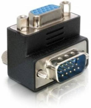 Delock VGA Adapter 65171 Schwarz mit 1x D-SUB-Stecker 15pol. und 1x D-SUB-Buchse 15pol. 90 Grad gewinkelt - Bild 1