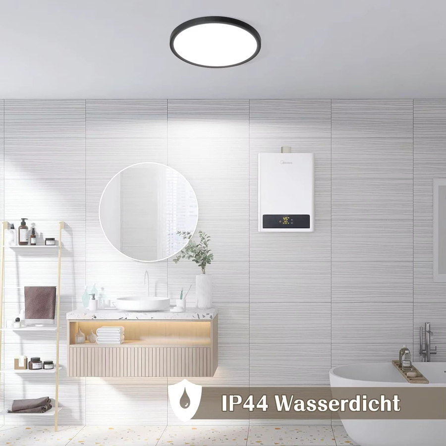Cliheet LED-Deckenleuchte mit Diamantplatte, rund, Schwarz/Weiß, Durchmesser: 18 cm, 15 W, 6500 K Kaltweiß, IP44 wasserdicht, ideal für Badezimmer, Küche und Flur - Bild 2
