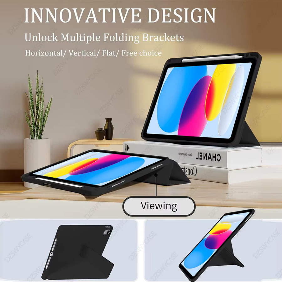 DZSWYCASE Silikon Slim Protective Hülle für iPad 10. Generation 10.9 und iPad 11. Generation A16 11 mit Stifthalter und Y-förmigem Ständer, Schwarz - Bild 4