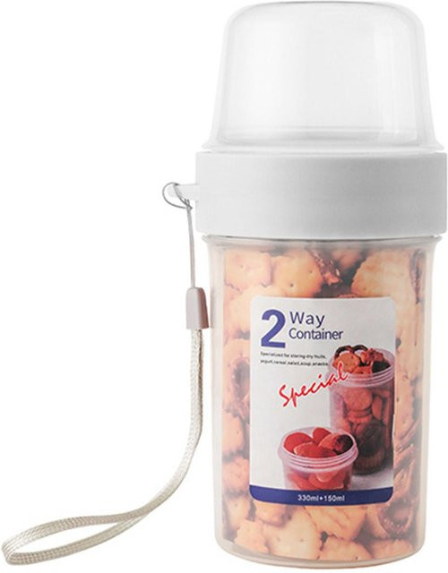 Tragbarer 2-Schicht Lebensmittelbehälter von OutsideWorld in Weiß, luftdichter Aufbewahrungsbehälter mit Trennfächern für Joghurt, Salat oder Obst - Bild 1