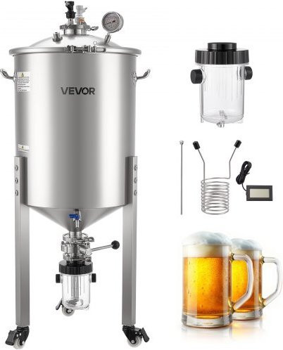 VEVOR konischer Gärbehälter aus Edelstahl für Wein und Bier, 60 l, Silber - Bild 1