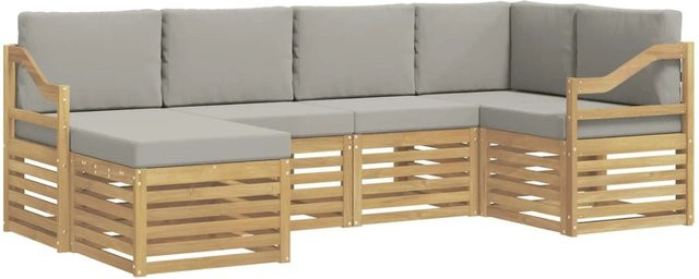 vidaXL Outdoor-Sofagarnitur aus Akazienholz in L-Form mit 6 Teilen, Weiß und Grau - Bild 1