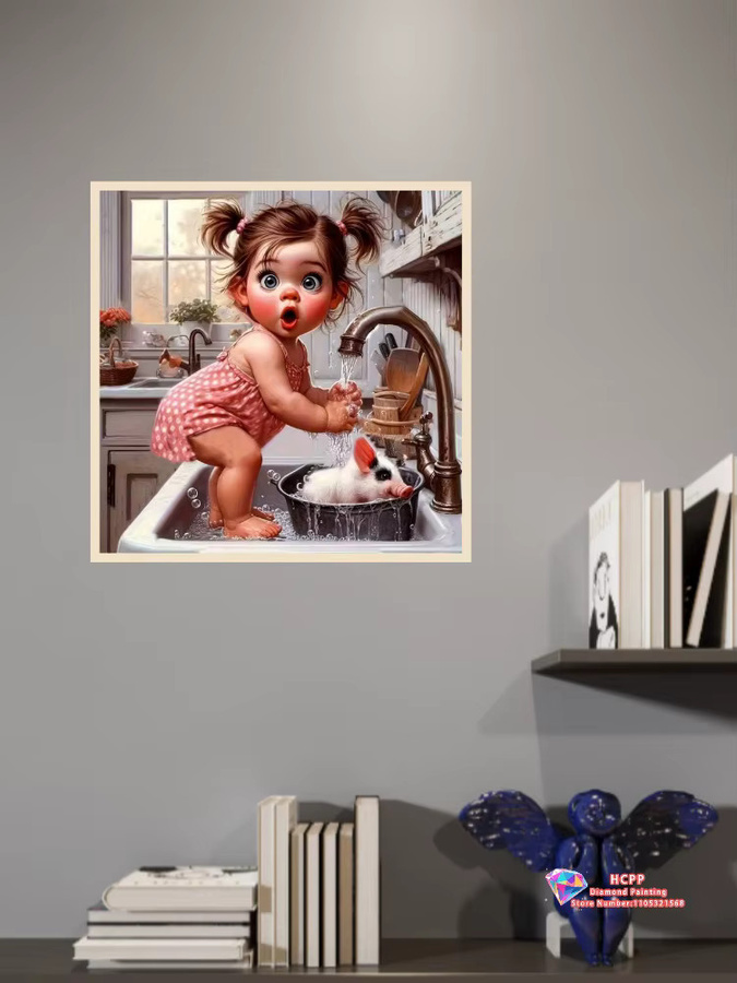 Diamant-Malset Verspieltes Baby spielt im Wasser, Mosaik, Bunt / Mehrfarbig - Bild 2