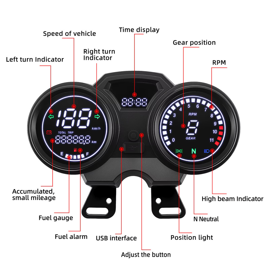 RYSJM Digitaler Motorrad Tachometer mit LCD Display und Stundenzähler in Schwarz - Bild 4