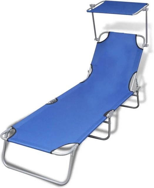 vidaXL Klappliege mit Sonnendach in Blau aus pulverbeschichtetem Stahl und UV-beständigem Polyester mit verstellbarer Kopfstütze - Bild 1