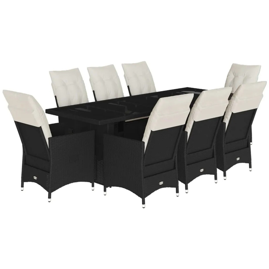 vidaXL 9-tlg. Garten-Bistro-Set aus Poly-Rattan mit Kissen in Schwarz und Cremeweiß - Bild 2