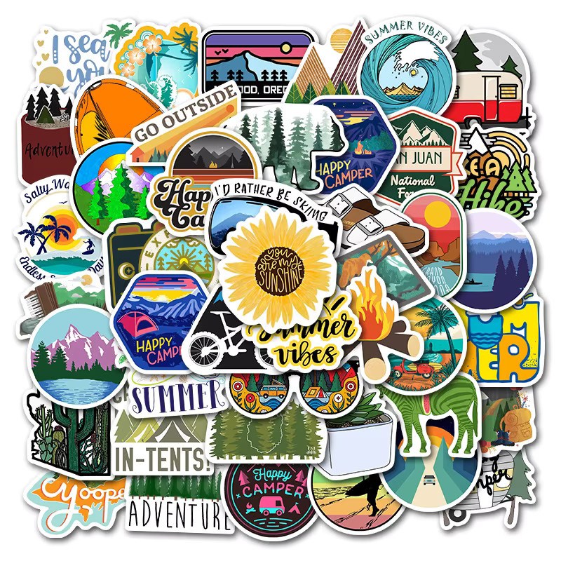 50 Stück Outdoor Wald Bäume Aufkleber wasserdichte Graffiti Sticker in Multicolour für Laptop, Gitarre, Gepäck und Fahrrad - Bild 4