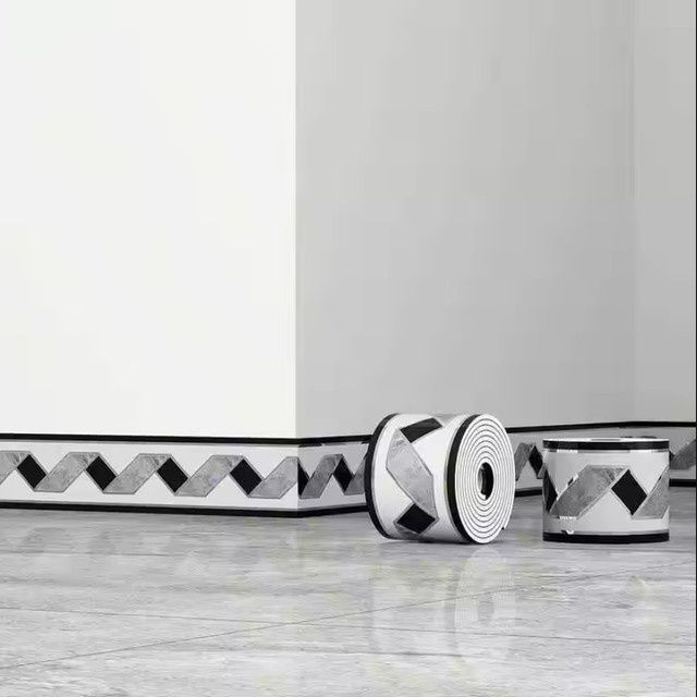 Selbstklebende Sockelleiste in Weiß, ölbeständige Tapete für Wohnzimmer, Badezimmer und Küche, Breite: 10 cm, Länge: 5 m - Bild 1