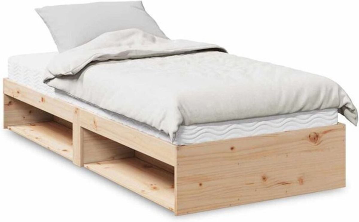 vidaxl Tagesbett aus Massivholz Kiefer mit Matratze im Landhaus- und Skandinavischen Stil, Breite: 90 cm, Länge: 200 cm, Farben: Weiß und Natur - Bild 1