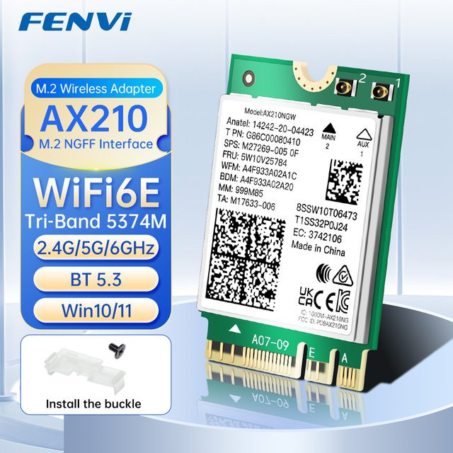 FENVI AX210 WiFi 6E M.2 Netzwerkkarte mit Bluetooth 5.3, Tri-Band 5GHz/6GHz/2,4GHz, 5374Mbps, 802.11AX Wireless NGFF für Laptop und PC, Win10/11 - Bild 1