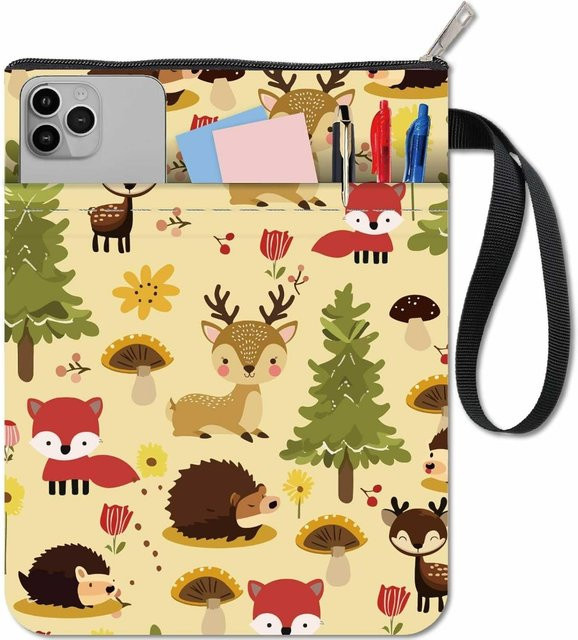 Waschbare Waldbuchhülle mit Reißverschluss und extra Hülle in Multicolour mit Igel, Fuchs und Hirsch Motiven - Bild 1