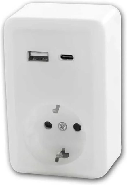 McPower FINERY Aufputz-Steckdose mit USB-A und USB-C in Weiß - Bild 1