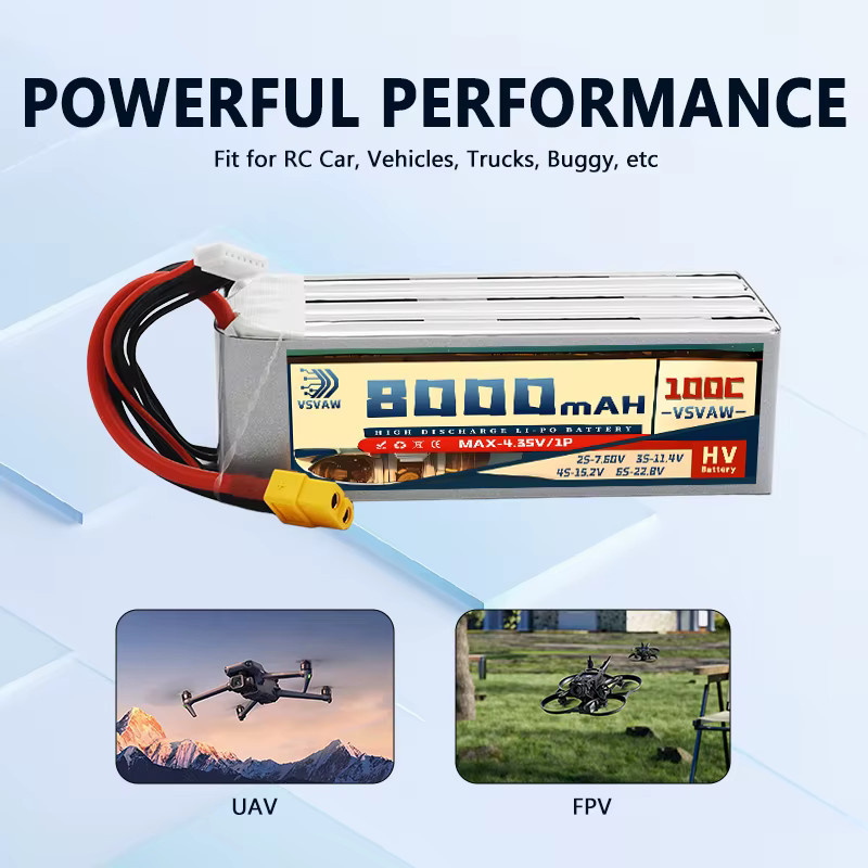 VSVAW 6S Li-Ion Pack Akku 22,8V 8000mAh 100C HV Lipo mit XT90S-Stecker für Drohnen, FPV und Pflanzenschutz-Helikopter - Bild 3