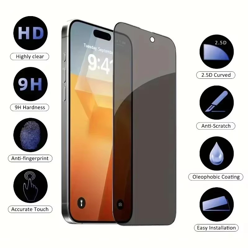 Privatsphäre Schutzfolie aus gehärtetem Glas für Apple iPhone 16 15 14 13 11 Pro Max XR XS X als Set mit 1-5 Stück - Bild 3