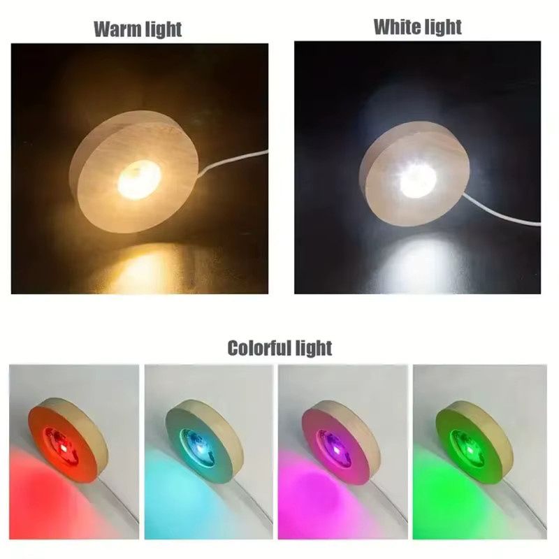 Runde Tischlampe aus Holz mit USB-betriebenem LED-Beleuchtungssockel in Warmweiß und RGB für dein Schlafzimmer oder Home Office - Bild 2