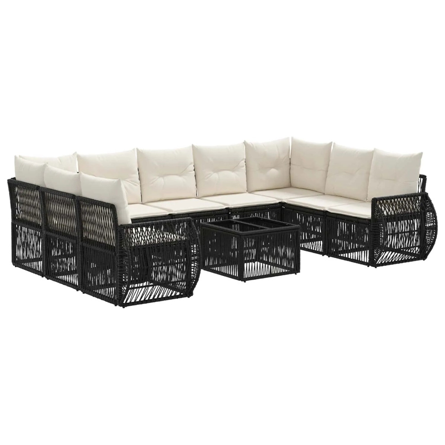 vidaXL Gartensofa-Set 10-tlg. aus Poly-Rattan in Schwarz und Cremeweiß mit Polsterauflagen und wetterfestem Metallgestell - Bild 2