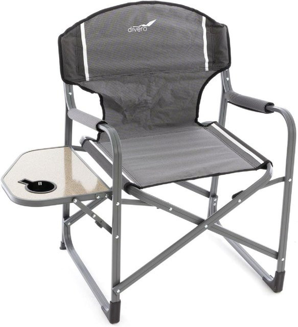 VCM Klappbarer Campingstuhl in Grau mit Armlehnen, Getränkehalter und Seitentablett, H x B x T: 87 x 59 x 51 cm - Bild 1