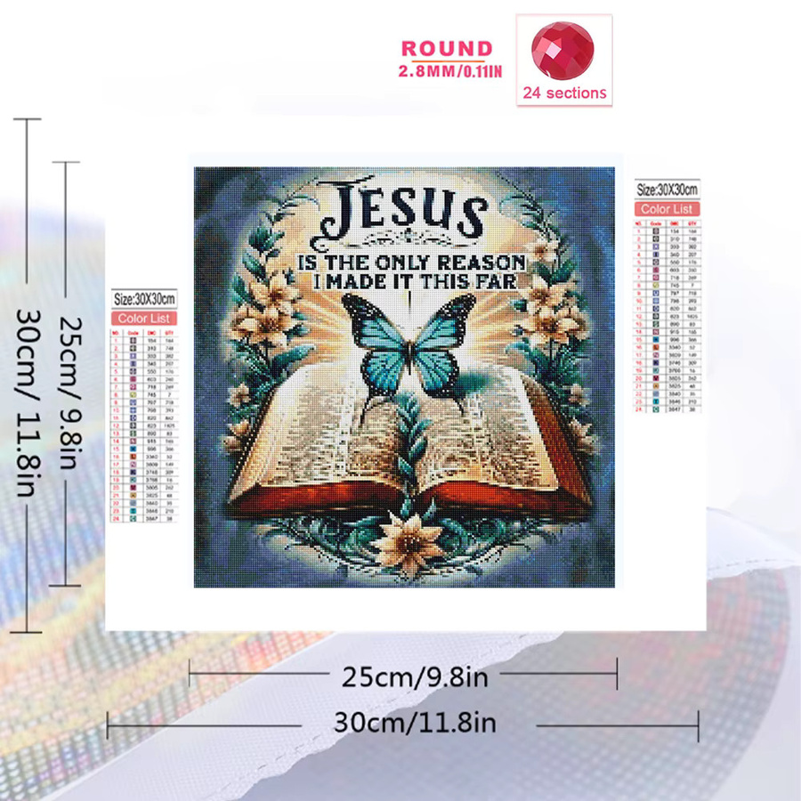 Momoart Diamantmalerei Jesus Motiv mit Schmetterling und floralen Elementen als DIY Mosaik Stickerei in Multicolour, B/T/H: 20 x 20 x 20 cm - Bild 2