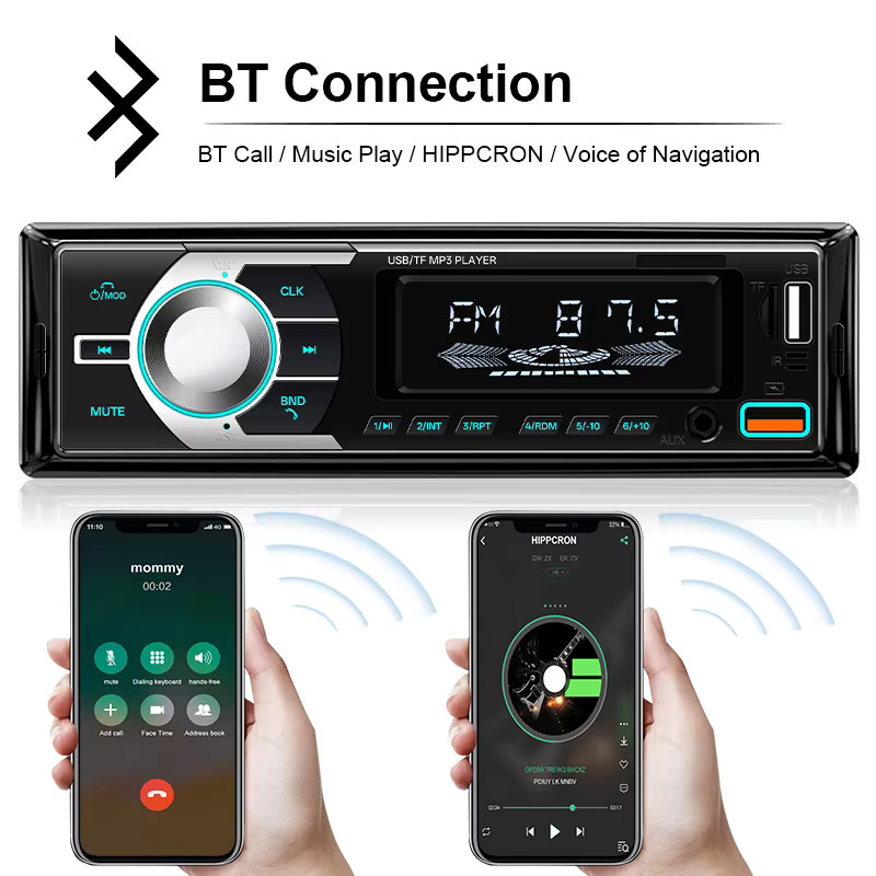 Hippcron 1 Din Stereo Multimedia MP3 Player Autoradio mit FM, USB-A, TF und AUX Eingang in Schwarz - Bild 3